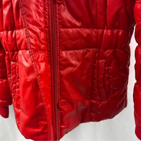Y2K South Pole Size L Cropped Red Jacket Coat Fur Trim Hood And Gold Accents - Picture 6 of 15